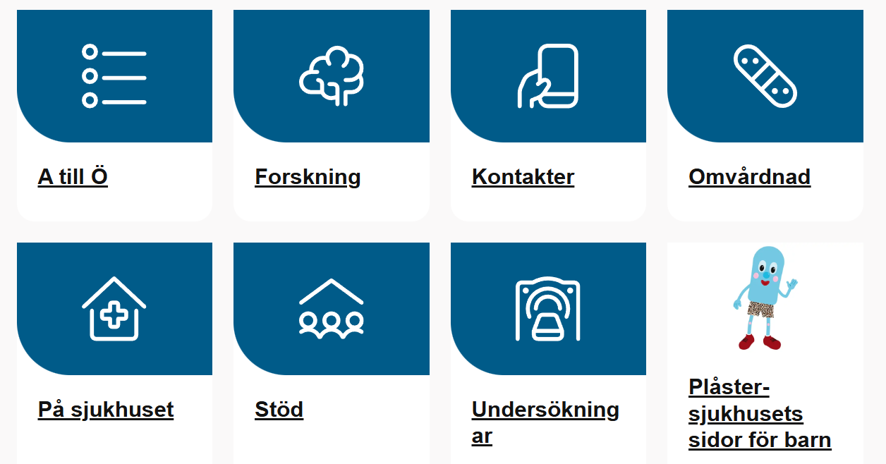 ikoner som visar inneh&aring;ll p&aring; Barncancerwebben
